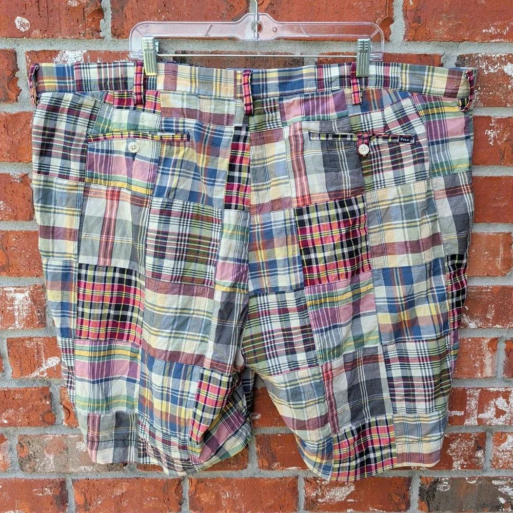 Polo Ralph Lauren Patchwork Shorts Mens 48 Multi-Color Plaid Classic Fit Cotton